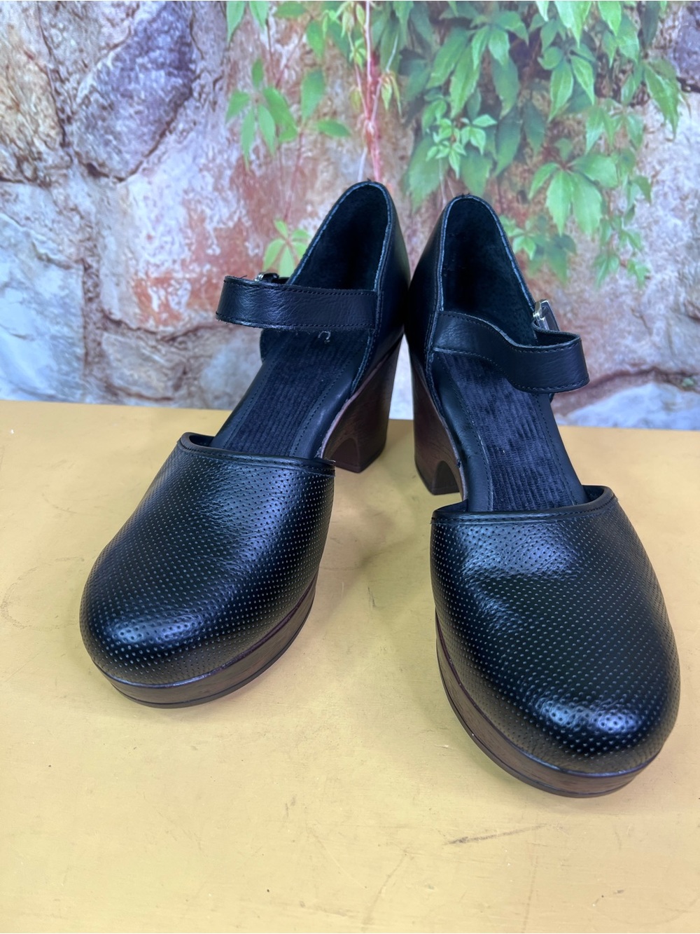 BOC Black Perforated Y2K Style Platform Boho Mary Jane Clogs, 11 - Picture 6 of 11